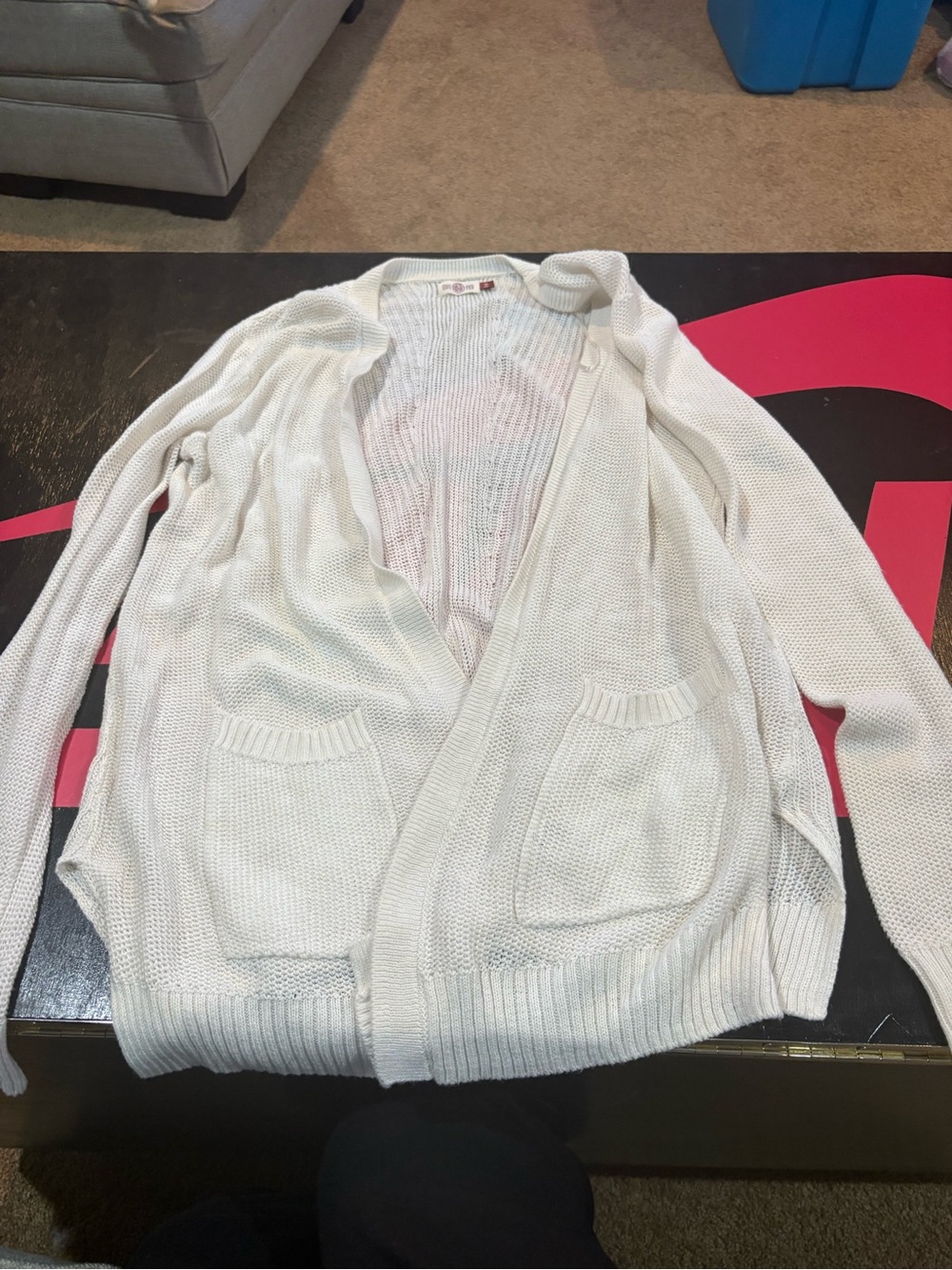 White Open-Front Knit Cardigan Sweater